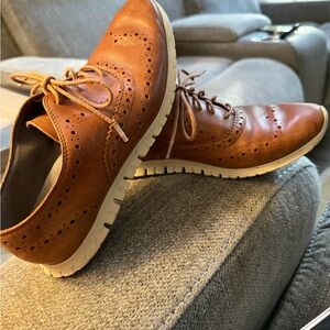Cole Haan Zerogrand Brown Leather and Manmade Upper Wingtip Oxford size 6.5 shoe